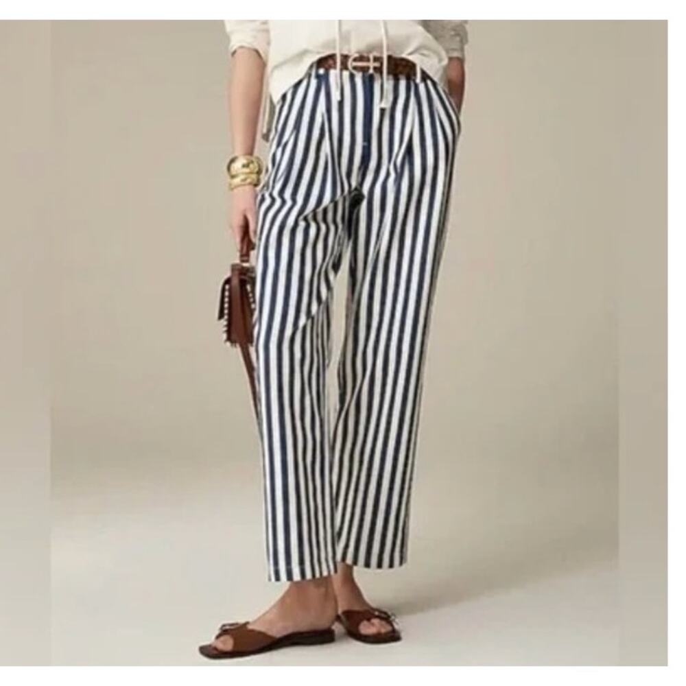 J. Crew Wide-leg Essential Pant in Sailor Stripe Blue White Women’s Size 14